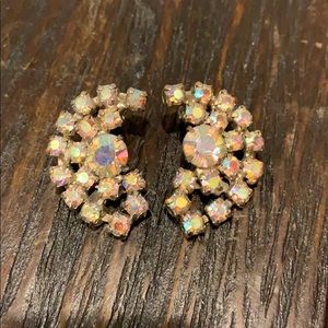 Vintage 1940’s Art Deco Rhinestone Clip Earrings